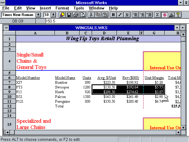 Microsoft Works 3 Win - Spread Sheet